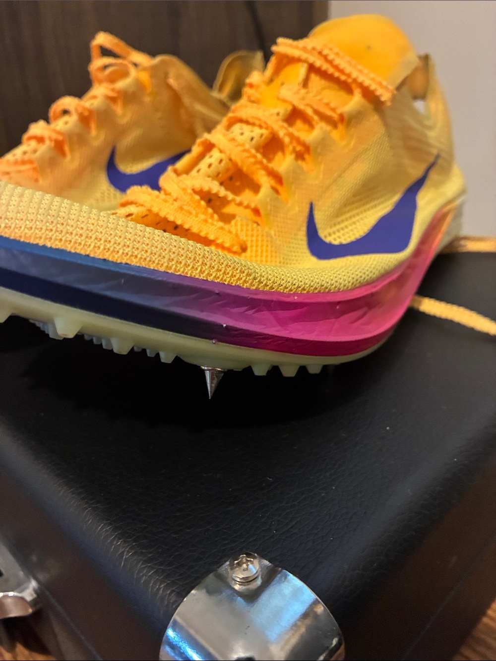 Nike Men’s Yellow Track Spike with Purple Swoosh